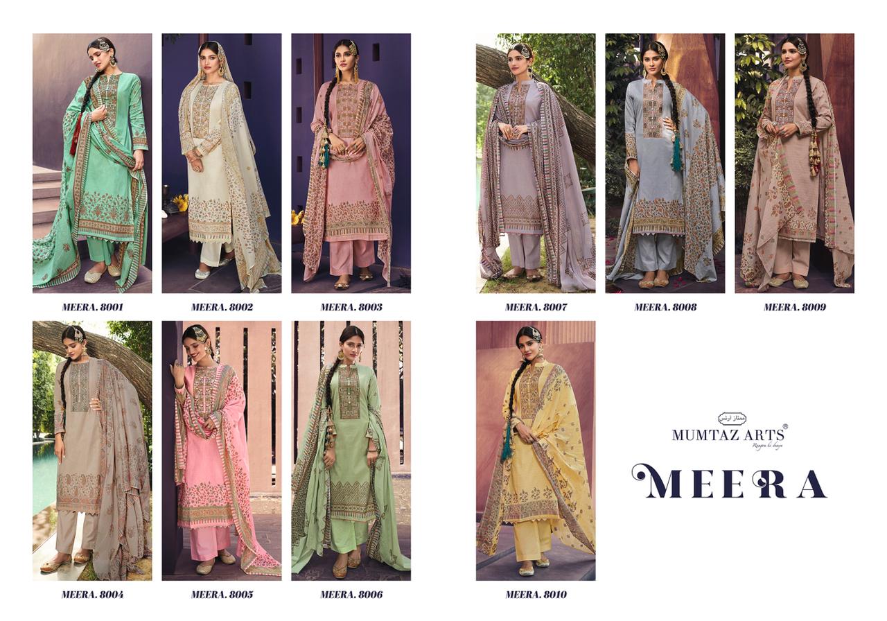 Mumtaz Meera Kani Latest Fancy Designer Festive Wear Pure lawn Cotton Embroidery Work Dress Material Collection
